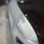 Before and after photographs of a damaged Chevy Impala that was repaired by Elite Paint & Body Shop in West Palm Beach, Florida.